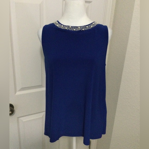 Tiana B. Blue Sleeveless Top with Embellished Neck Size M - Picture 1 of 9